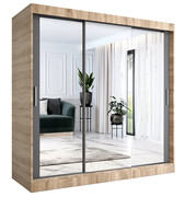 Szafa przesuwna z lustrem dąb sonoma + antracyt 200 cm - Kukkin 6X Edinos