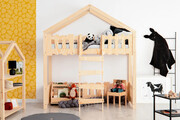 Dziecięce drewniane łóżko piętrowe domek - Zorin 2X 80x200cm Elior