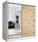 Szafa na ubrania przesuwna 180 cm biel + dąb artisan - Ebia 5X Edinos