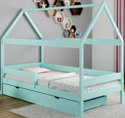 Turkusowe drewniane łóżko do pokoju dziecka - Petit 4X 180x80 cm Elior