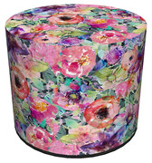Okrągła tapicerowana wielobarwna pufa w kwiaty - Matilda Elior