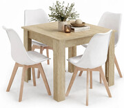 Komplet kwadratowy stół dąb sonoma z 4 białymi krzesłami - Camino 3X Edinos