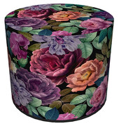 Okrągła tapicerowana zielono-różowa pufa w kwiaty - Matilda Elior