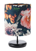 Czarna lampka nocna z abażurem w kwiaty - S383-Nikko Lumes