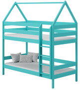 Drewniane skandynawskie piętrowe łóżko dziecięce domek, turkus - Zuzu 3X 180x90 cm Elior