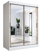 Szafa przesuwna z lustrem 150 cm biel + dąb sonoma - Kukkin 4X Edinos