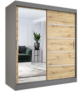 Szafa przesuwna 180 cm antracyt + dąb artisan - Ebia 5X Edinos