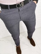 Szaro- granatowe męskie spodnie w kratę 1338