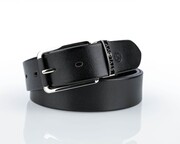 Pasek skórzany męski czarny z ozdobną klamrą 357