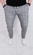 Szare spodnie lniane w kratę męskie slim fit Silva-1