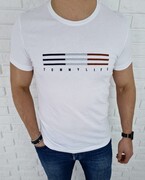 T-shirt męski tommy life biały w paski 87983