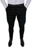 Czarne spodnie meskie slim fit w biala krate 001s