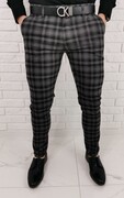 Czarno szare eleganckie męskie spodnie slim fit w kratę 1572