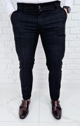 Spodnie męskie eleganckie czarne w białą delikatną kratę 2177 -k