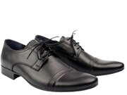 Czarne eleganckie skórzane półbuty męskie Nikopol