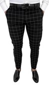 Eleganckie czarne męskie spodnie w białą kratę slim fit 6545