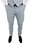 Spodnie męskie chino materiałowe szare w białą kratą slim 1691
