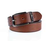 Pasek skórzany męski brązowy z ozdobną klamrą 357