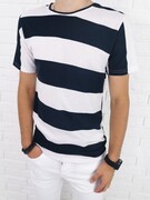 Biała bawełniana koszulka męska w granatowe paski