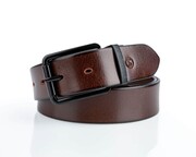 Pasek męski ciemnobrązowy skórzany z czarną klamrą klasyczny 090