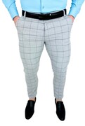 Jasnoszare eleganckie męskie spodnie w czarną kratę slim 1732