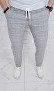 Szare spodnie lniane w kratę męskie slim fit Silva-7