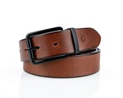 Pasek męski brązowy skórzany z czarną klamrą klasyczny 090