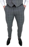 Ciemnoszare spodnie materiałowe chinosy w białą kratę męskie slim 1738