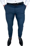 Granatowe eleganckie spodnie męskie slim fit w czarną kratę 2036