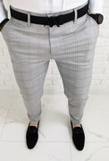 Szare eleganckie męskie spodnie slim fit w kratę 1475