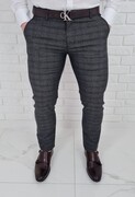 Ciemnoszare eleganckie spodnie w kratę męskie slim GOLF-4