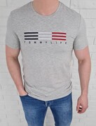T-shirt męski tommy life szary w paski 87983