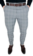 Spodnie męskie chino materiałowe szare w kratę slim fit 1895