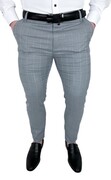 Szare eleganckie spodnie męskie slim fit w kratę 2035