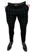 Czarne spodnie męskie slim fit w białą kratę 001s