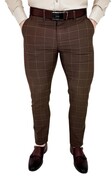 Brązowe spodnie męskie w kratę beżową slim fit 3018 285