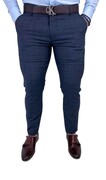 Granatowe eleganckie spodnie w kratę męskie slim fit Diego-5