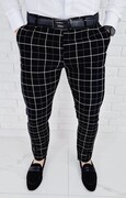 Czarne spodnie materiałowe chinosy w kratę męskie slim Stylovy 1737