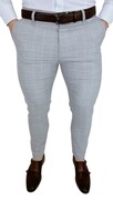 Szare eleganckie spodnie męskie slim fit w białą kratę 2038