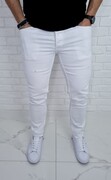 Białe jeansy męskie z dziurami slim fit 7253