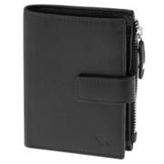 Cienki męski portfel skórzany na zatrzask i kieszonką na zamek czarny Greg