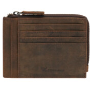 Męski portfel skórzany na karty z zamkiem poziomy silm brąz Leo