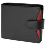 Skórzany męski portfel czarny z czerwoną wstawką na zatrzask Jack