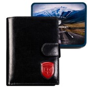 Peterson portfel męski skórzany czarny na karty zapinany 83115