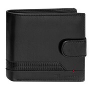 Portfel męski skórzany dużo kieszeni zapinany czerwony akcent SmartPay Dylan