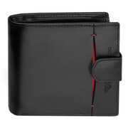 Duży portfel męski skórzany poziomy czarny czerwona wstawka SmartPay Connor
