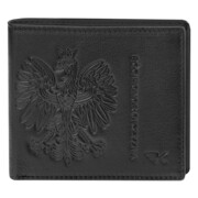 Skórzany portfel męski z orzełkiem slim czarny na karty Eagle