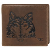 Skórzany portfel męski z wilkiem brązowy bez zapięcia RFID WallStreet