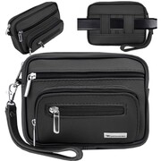 Saszetka męska skórzana na telefon na pasek pas kabura czarna 2670