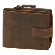 Cienki skórzany portfel męski mały brązowy z kieszonką na zamek Leo